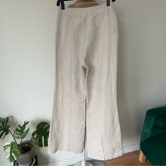 Reformation Silvie Linen Flared Wide Leg High Rise Oatmeal Beige Pants EUC Sz 4 - Picture 6 of 11